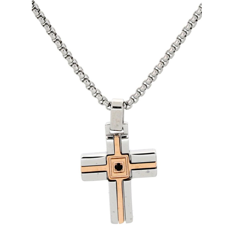 PENDENTE UOMO IN ACCIAIO CON CROCE MM 29x16 CATENA CM 45+5