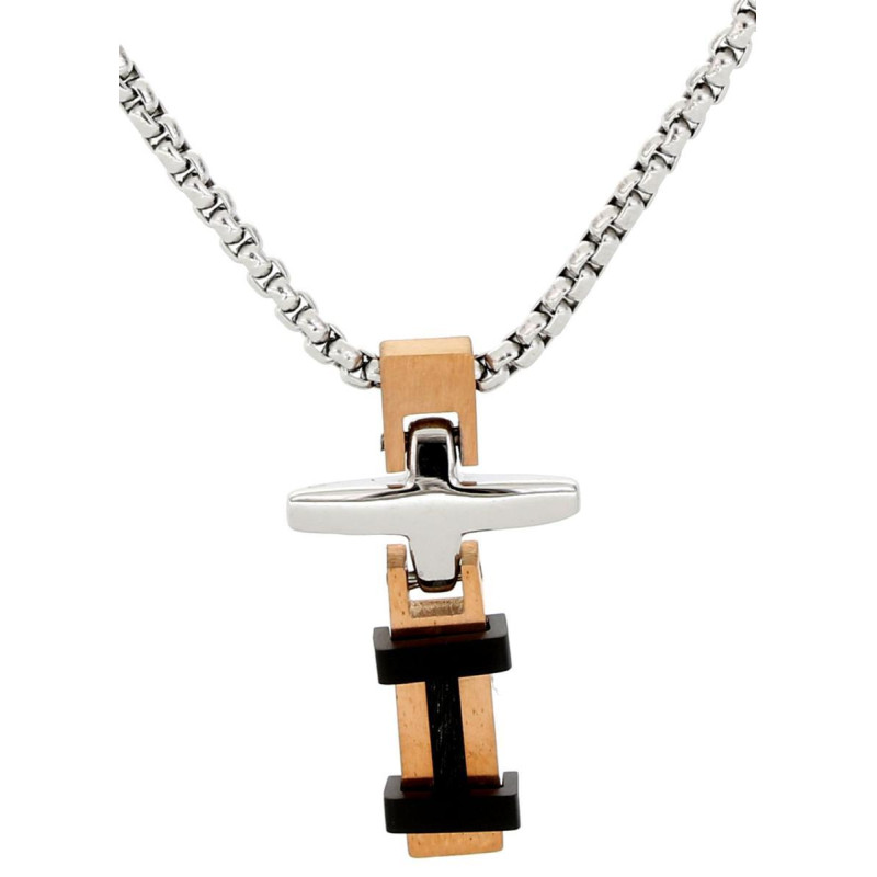 PENDENTE UOMO IN ACCIAIO CON CROCE ROSE'