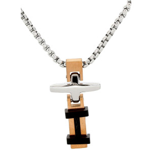 PENDENTE UOMO IN ACCIAIO CON CROCE ROSE'