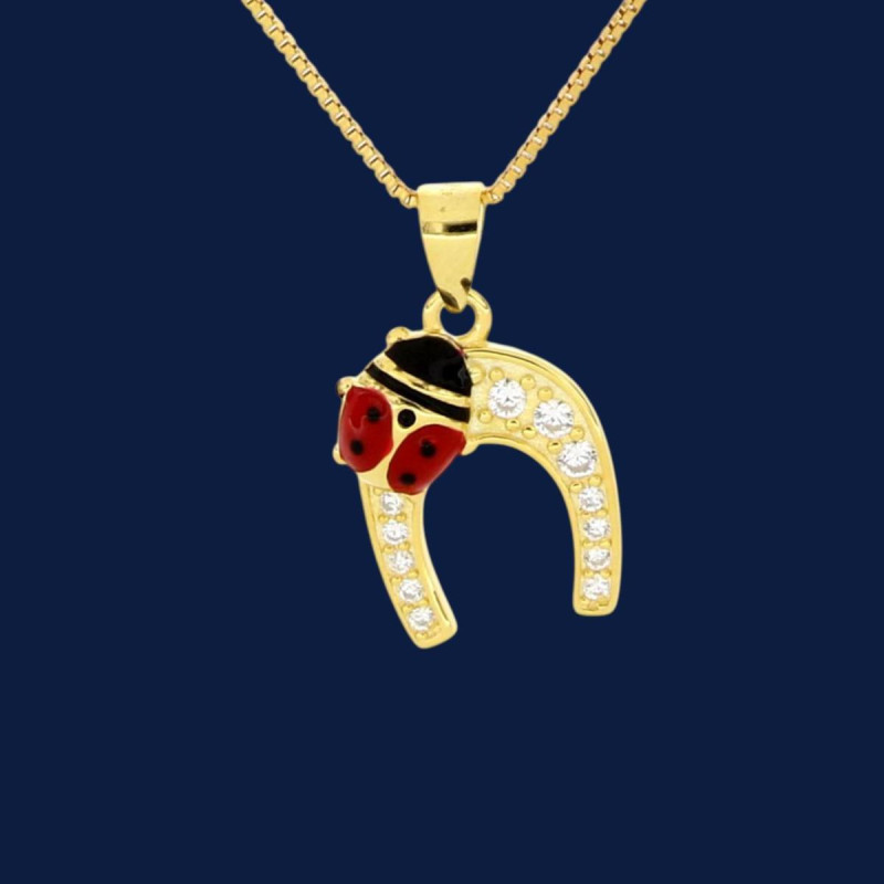 PENDENTE PORTAFORTUNA CON FERRO DI CAVALLO MM 14 E COCCINELLA