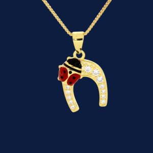 PENDENTE PORTAFORTUNA CON FERRO DI CAVALLO MM 14 E COCCINELLA