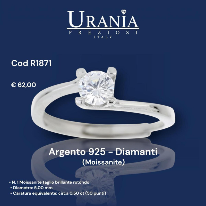 ANELLO "RIFLESSI" CON 1 DIAMANTE MOISSANITE MM 5 IN ARGENTO 925