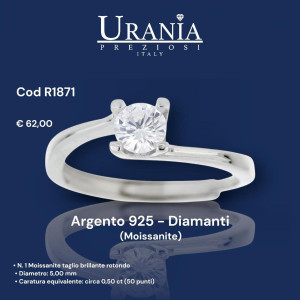 ANELLO "RIFLESSI" CON 1 DIAMANTE MOISSANITE MM 5 IN ARGENTO 925