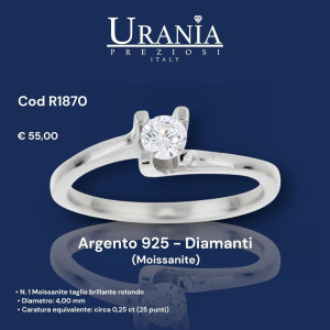 ANELLO "RIFLESSI" CON 1 DIAMANTE MOISSANITE MM 4 IN ARGENTO 925