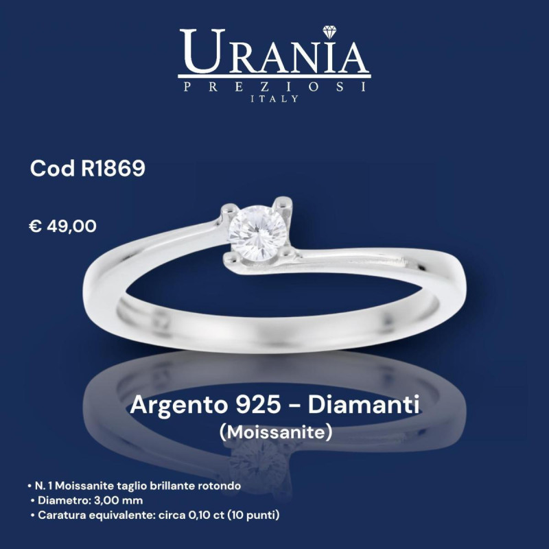 ANELLO "RIFLESSI" CON 1 DIAMANTE MOISSANITE MM 3 IN ARGENTO 925