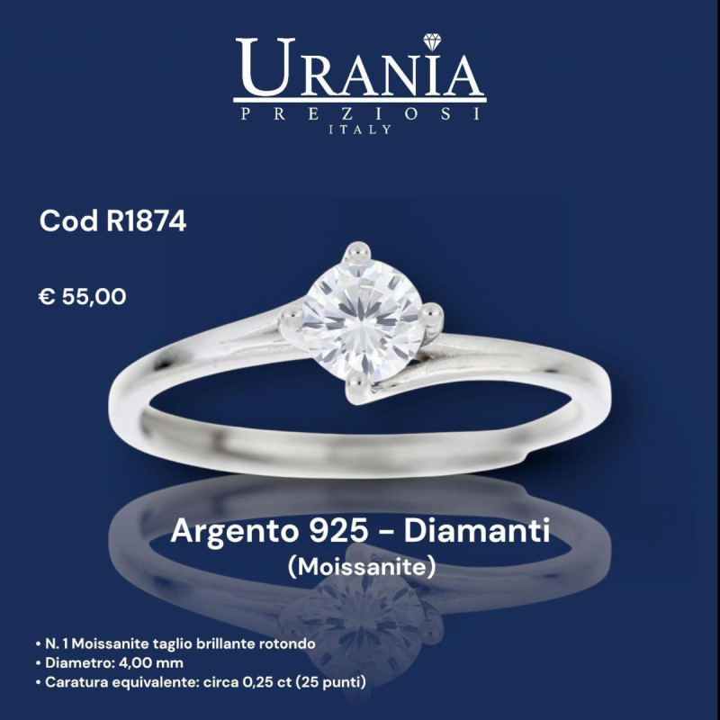 ANELLO "RIFLESSI" CON 1 DIAMANTE MOISSANITE MM 4 IN ARGENTO 925