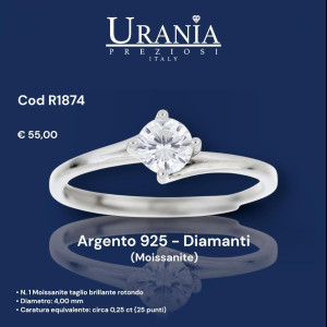 ANELLO "RIFLESSI" CON 1 DIAMANTE MOISSANITE MM 4 IN ARGENTO 925