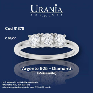 ANELLO "RIFLESSI" CON 3 DIAMANTE MOISSANITE MM 4 IN ARGENTO 925