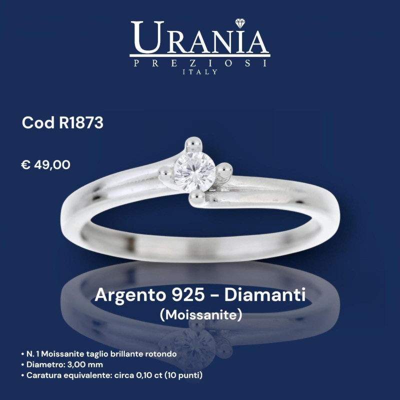 ANELLO "RIFLESSI" CON 1 DIAMANTE MOISSANITE MM 3 IN ARGENTO 925