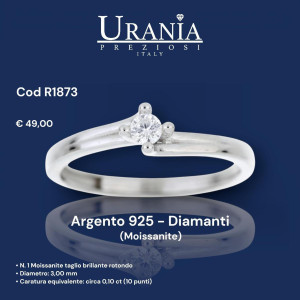 ANELLO "RIFLESSI" CON 1 DIAMANTE MOISSANITE MM 3 IN ARGENTO 925