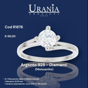 ANELLO "RIFLESSI" CON 1 DIAMANTE MOISSANITE MM 6 IN ARGENTO 925