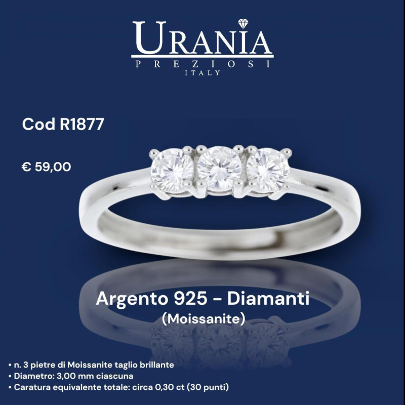 ANELLO "RIFLESSI" CON 3 DIAMANTE MOISSANITE MM 3 IN ARGENTO 925