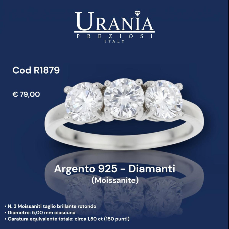 ANELLO "RIFLESSI" CON 3 DIAMANTE MOISSANITE MM 5 IN ARGENTO 925