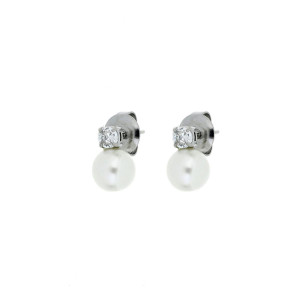 ORECCHINI PUNTO LUCE PERLA CON ZIRCONE MM 6 IN ACCIAIO