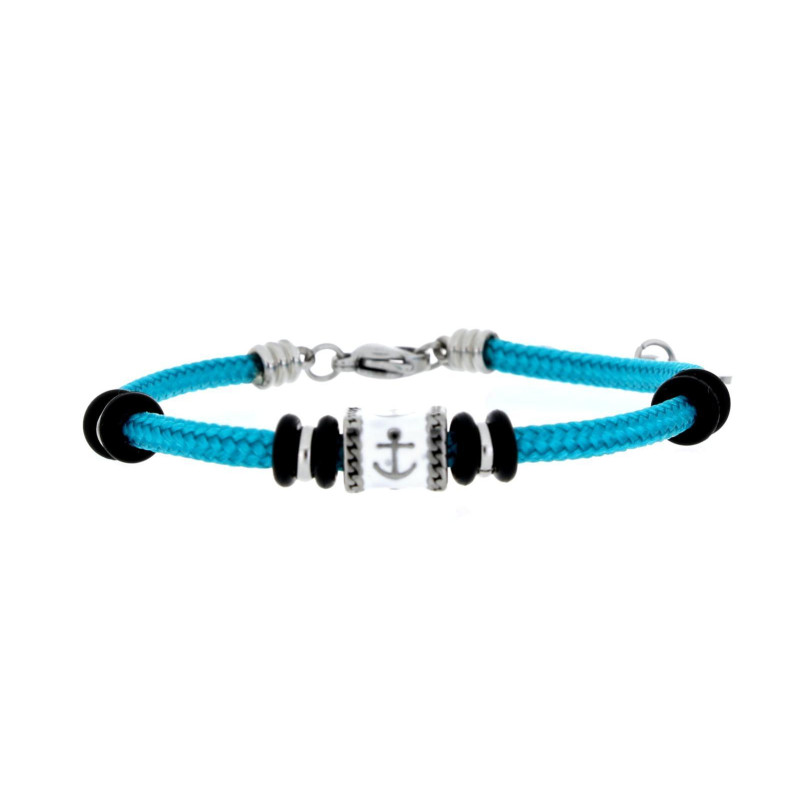 BRACCIALE "PORTOFINO" AZZURRO CM 19+3 IN ACCIAIO