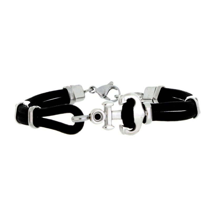 BRACCIALE "PORTOFINO" NERO CM 18+3 IN ACCIAIO