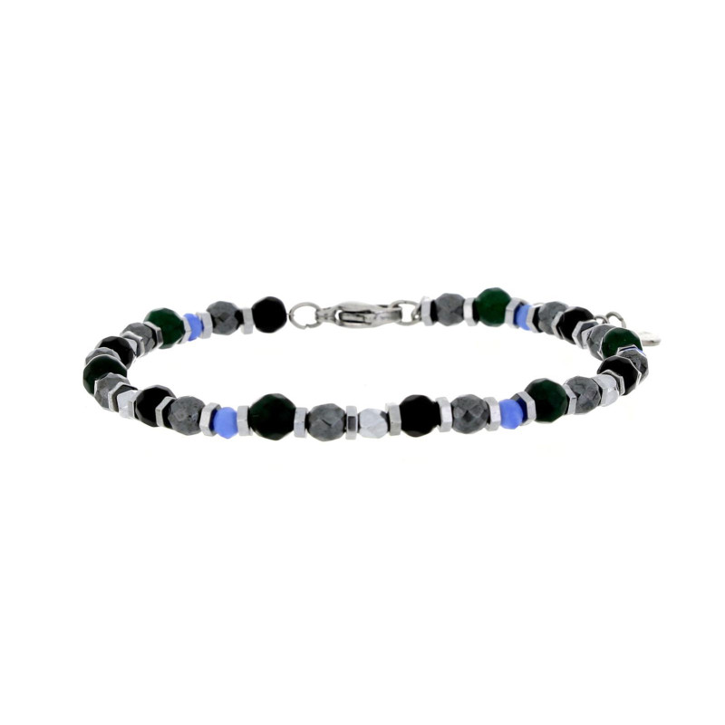 BRACCIALE UOMO IN PIETRA E ACCIAIO CM 19