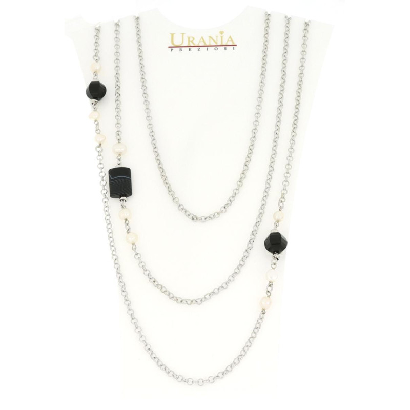 COLLANA "VENERE" RODIATO CM 80 CON PIETRE E PERLE IN OTTONE