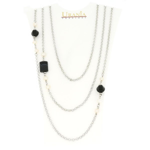 COLLANA "VENERE" RODIATO CM 80 CON PIETRE E PERLE IN OTTONE