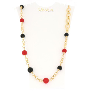 COLLANA "VENERE" RODIATO CM 86 CON PIETRE ROSSE E NERE IN OTTONE