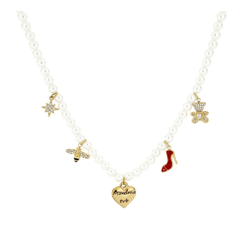 COLLANA 'MAMMA' CM 40+5 PERLA MM 6 IN ACCIAIO