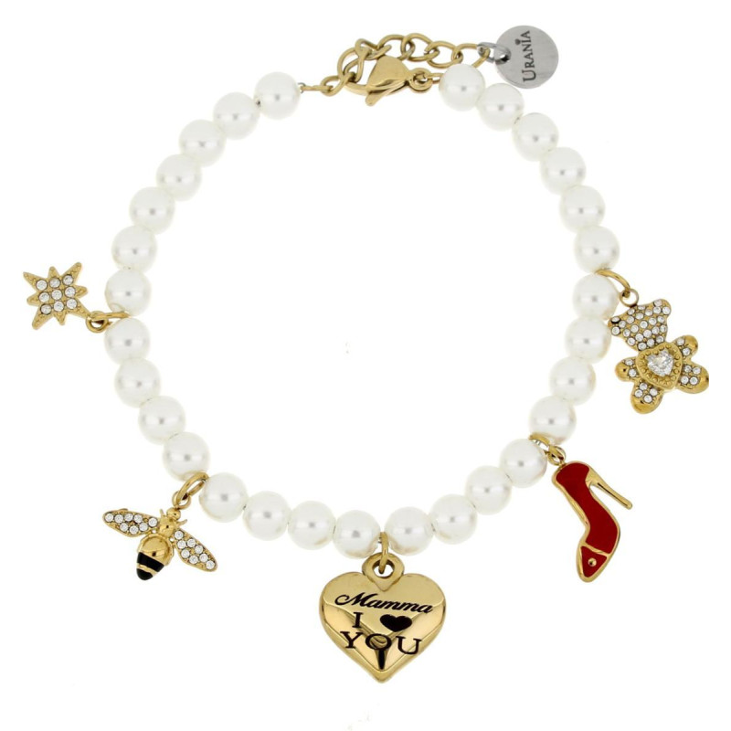 BRACCIALE 'MAMMA' CM 19+5 PERLA MM 6 IN ACCIAIO