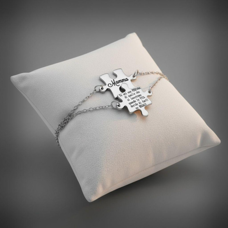 DOPPIO BRACCIALE 'MAMMA' CM 16+3 PUZZLE IN ACCIAIO