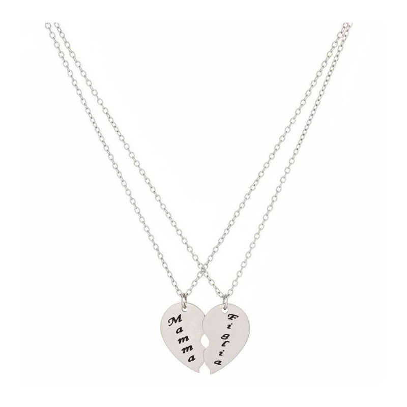 DOPPIA COLLANA MAMMA CM 37+5 CUORE SPEZZATO IN ACCIAIO