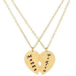 DOPPIA COLLANA MAMMA DORATA CM 37+5 CUORE SPEZZATO IN ACCIAIO