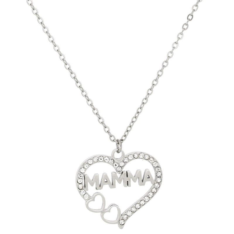 COLLANA "MAMMA" CM 40+5 CON CUORE MM 18 IN ACCIAIO
