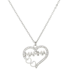 COLLANA "MAMMA" CM 40+5 CON CUORE MM 18 IN ACCIAIO