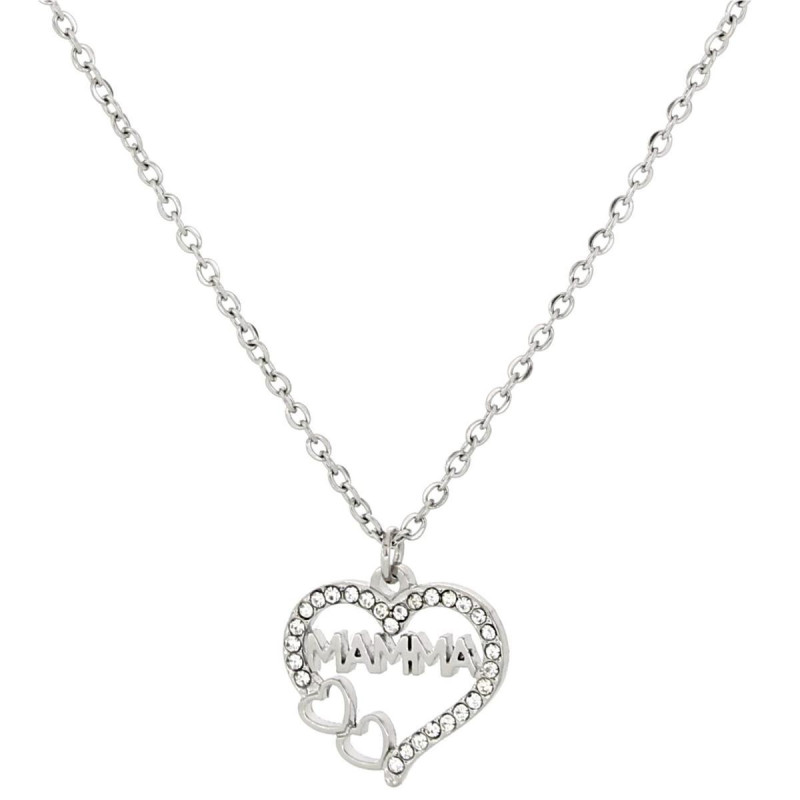 COLLANA "MAMMA" CM 40+5 CON CUORE MM 15 IN ACCIAIO