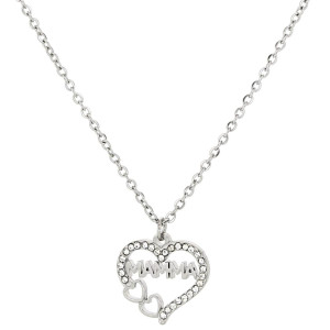 COLLANA "MAMMA" CM 40+5 CON CUORE MM 15 IN ACCIAIO