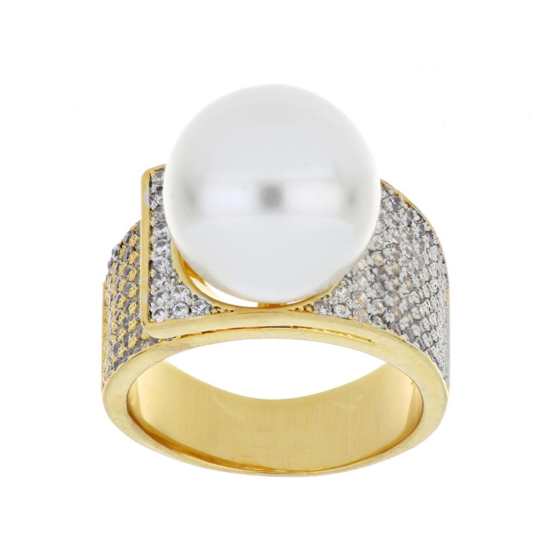 ANELLO "ASTRA" MM 13 CON PERLA MM 12 IN OTTONE