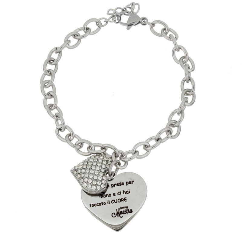 BRACCIALE "MAESTRA" CON FRASE 'CI HAI PRESO PER MANO..' IN ACCIA