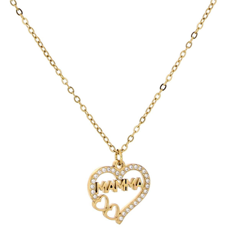 COLLANA "MAMMA" CM 40+5 CON CUORE MM 15 IN ACCIAIO