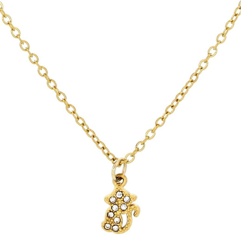 PENDENTE "ADANA" CON GATTO ZIRCONATO IN ACCIAIO