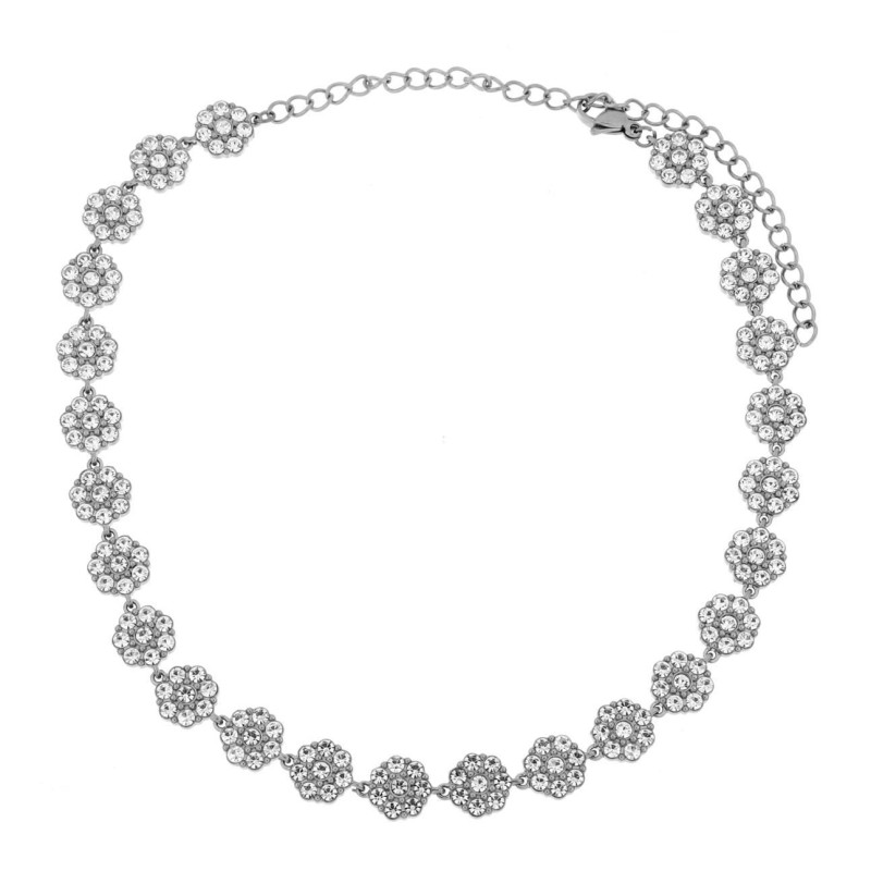 COLLANA CM 42+5 MINERVA IN ACCIAIO MM 8 CON PIETRE BIANCHE