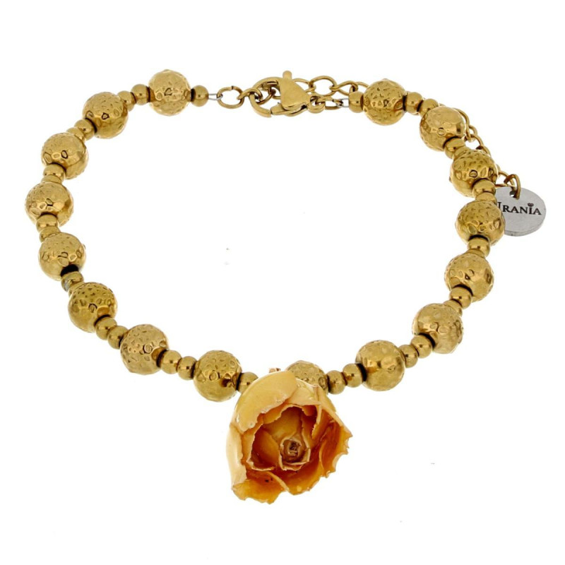 BRACCIALE PETALI PREZIOSI CON ROSA MM 15 IN ACCIAIO