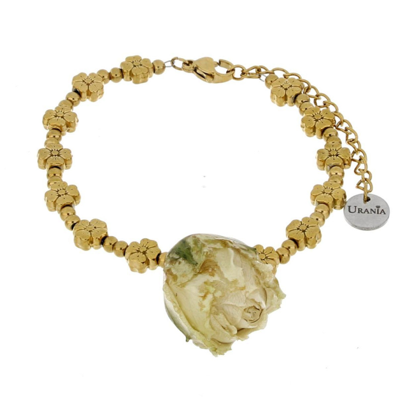 BRACCIALE PETALI PREZIOSI CON ROSA MM 15 IN ACCIAIO