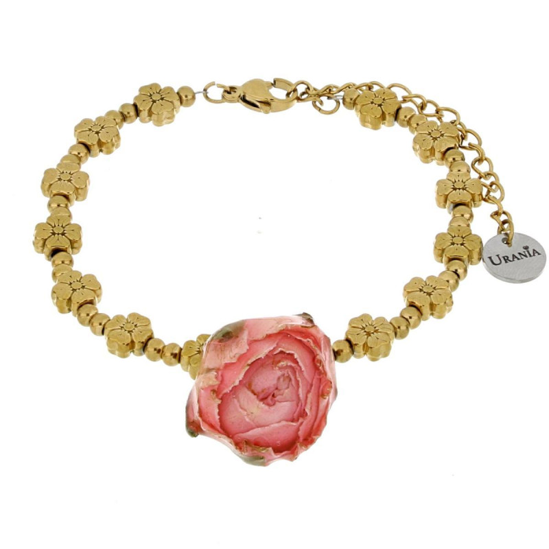 BRACCIALE PETALI PREZIOSI CON ROSA MM 15 IN ACCIAIO