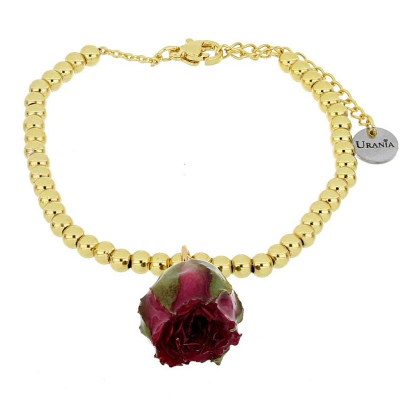 BRACCIALE PETALI PREZIOSI CON ROSA MM 15 IN ACCIAIO