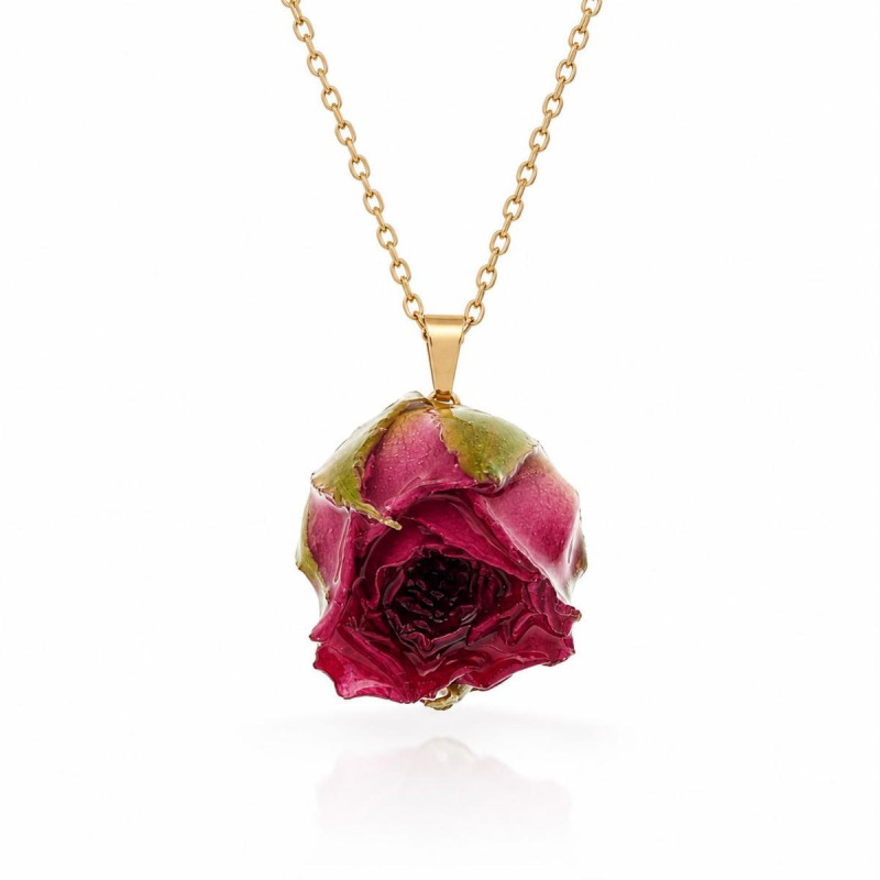 PENDENTE PETALI PREZIOSI CM 40+5 CON ROSA MM 15 IN ACCIAIO