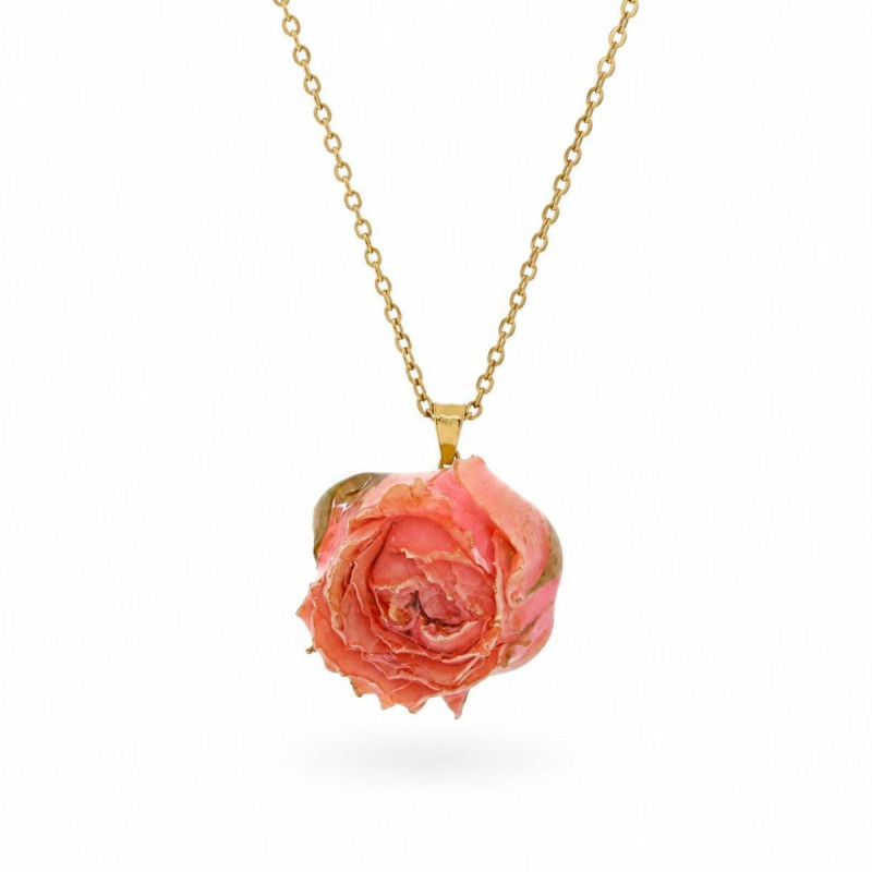 PENDENTE PETALI PREZIOSI CM 40+5 CON ROSA MM 15 IN ACCIAIO