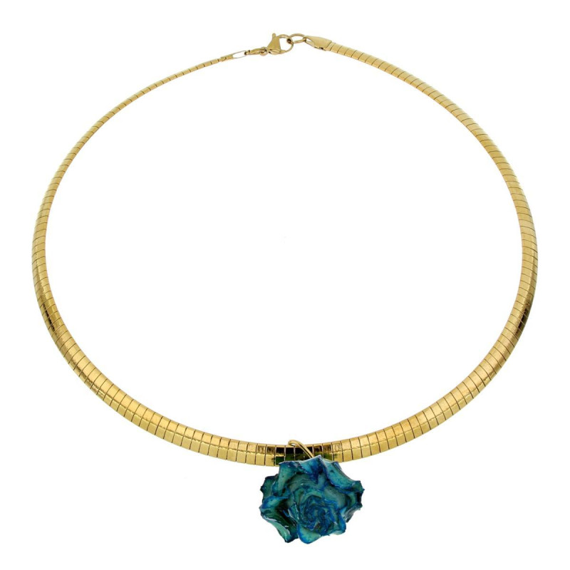 COLLANA PETALI PREZIOSI CON ROSA MM 15 IN ACCIAIO