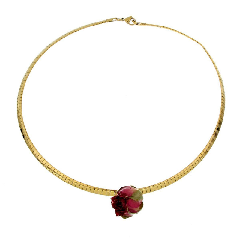 COLLANA PETALI PREZIOSI CON ROSA MM 15 IN ACCIAIO