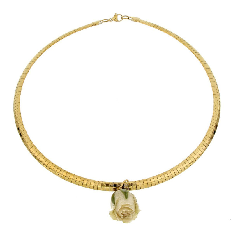 COLLANA PETALI PREZIOSI CON ROSA MM 15 IN ACCIAIO