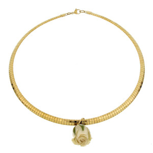 COLLANA PETALI PREZIOSI CON ROSA MM 15 IN ACCIAIO