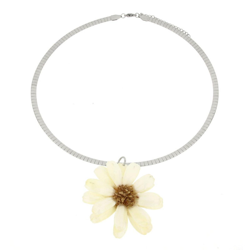 COLLANA PETALI PREZIOSI CON ROSA MM 15 IN ACCIAIO