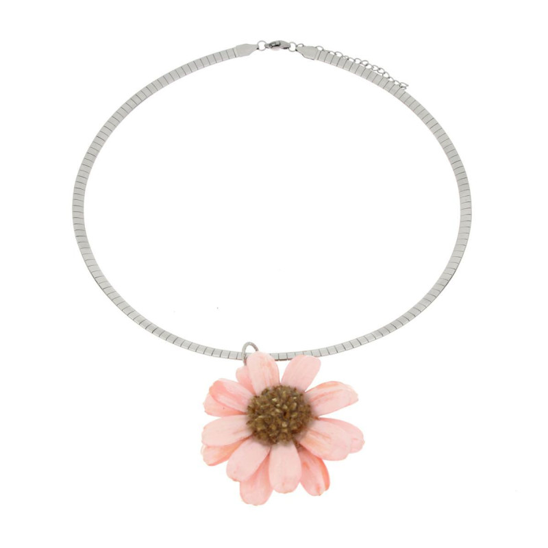 COLLANA PETALI PREZIOSI CON ROSA MM 15 IN ACCIAIO